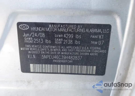 2009 Hyundai Sonata Limited z USA, uszkodzony, nr VIN 5NPEU46C39H482837